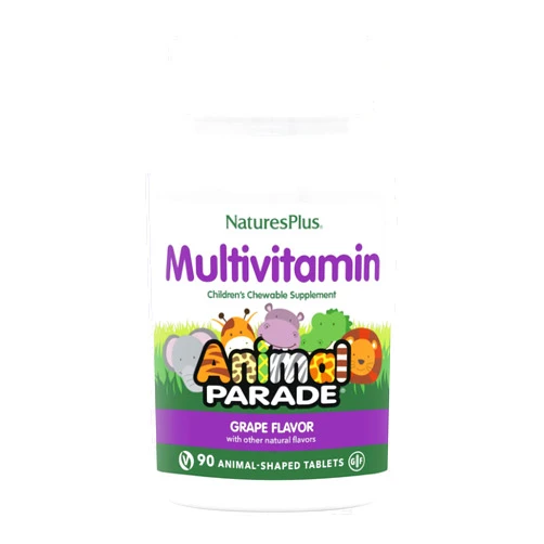 Natures Plus Animal Parade Children's Chewable Multivitamin - Grape Flavor - 90 Animal-Shaped Tablets - Promotes Health & Well-Being - Vegetarian, Gluten Free - 45 Servings