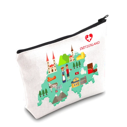 MEIKIUP Swiss Travel Gifts Switzerland Travel Cosmetic Bag Switzerland Souvenir Bag Switzerland Vacation Gift Swiss Alps Honeymoon Gift (Switzerland bag)