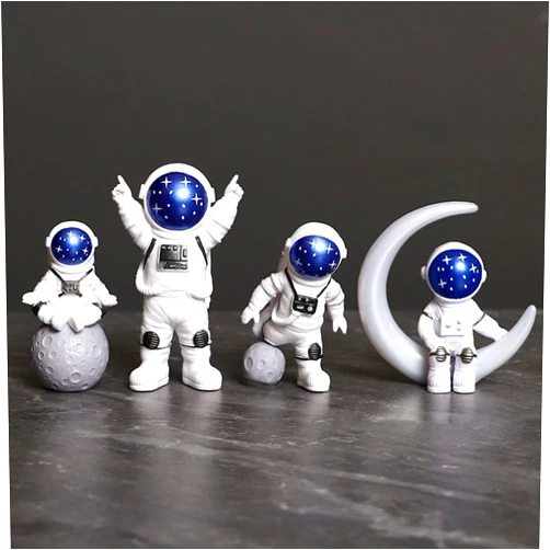 Ni-JASW Blue White Astronaut Statues Set of 4, Spaceman Sculpture Figurines Outer Space Theme Decor for Nursery Room Cake Topper