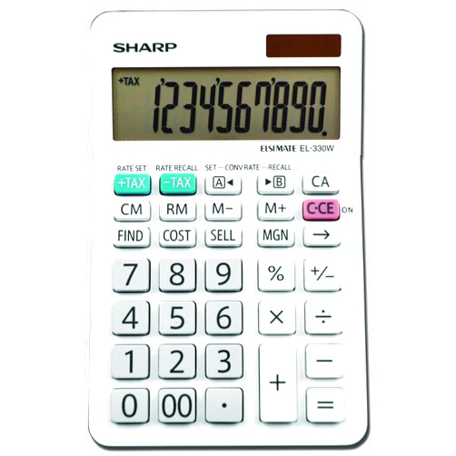 Sharp EL-330WB Standard Function Basic Desktop Calculator, Large Display, For Home and Office, Dual Power, Solar and Battery