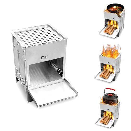 Wothsi Collapsible Camping Stove, Stainless Steel 304# Grill, Small Woodstove for Camping and Outdoor Cooking