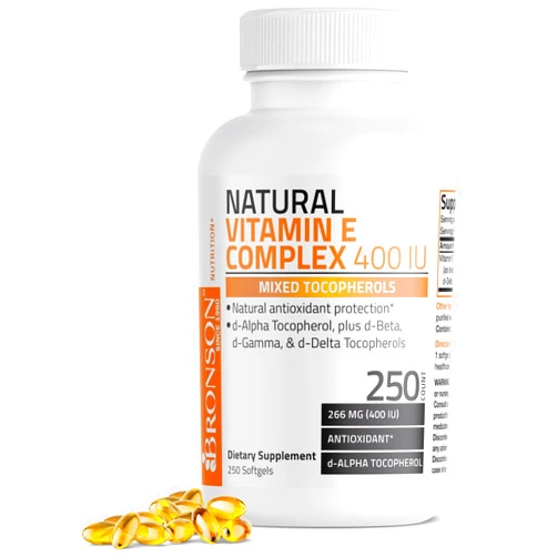 Bronson Natural Vitamin E Complex 400 I.U. Supplement (d-Alpha Tocopherol Plus d-Beta, d-Gamma, & d-Delta Tocopherols), Natural Antioxidant, 250 Softgels
