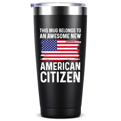KIKERRO American Citizenship Gifts- 2025 Us Citizenship Gifts - Party Decoration - New US Citizen Gift 20oz Stainless Steel Insulated Tumbler, Black