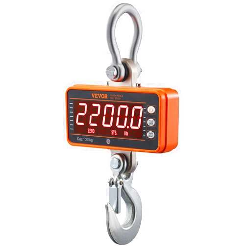 VEVOR Crane Scale, Hanging Scale Industrial Heavy Duty, Digital Crane Scale with Remote Control, Cast Aluminum Case & LED Screen, 2200 lbs/1000 kg,High Precision for Construction, Factory, Farm