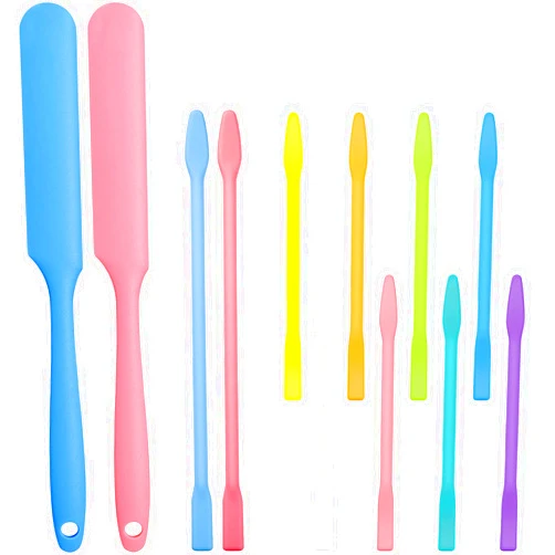 Patelai 12 Pieces Non-Stick Wax Spatulas Silicone Spatula Waxing Applicator Reusable Hair Removal Sticks Different Sizes Wax Scrapers Hard Wax Sticks for Home Salon Body Use