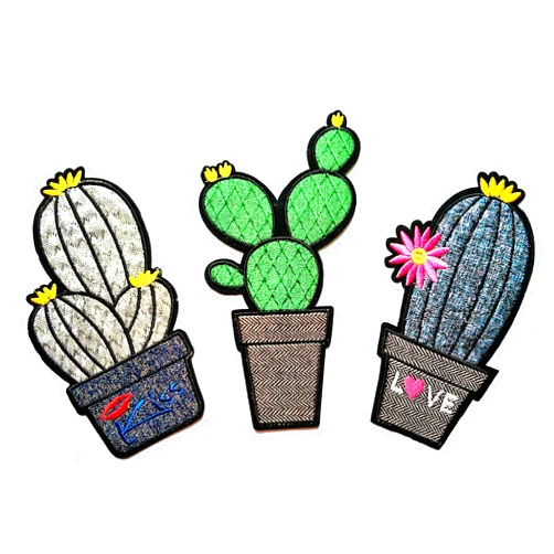 NiPitShop Big Size Patch Nipitshop Patches Big Size 3 Pcs Patch Cactus desert flower plant with Pot Kiss Cactus desert flower plant Patch cactus Hot sea kids cartoon patch for Clothes Backpacks T-shirt Jeans Hat Bag