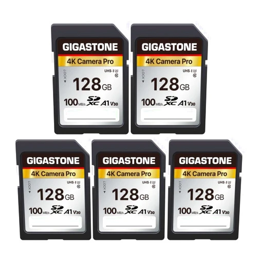 Gigastone [5-Yrs Free Data Recovery] GIGASTONE 128GB 5-Pack SD Card, 4K Camera Pro, A1 V30 SDXC Memory Card 4K UHD Video Compatible with Canon Nikon Sony Panasonic Digital Camera, with 5 Mini Cases