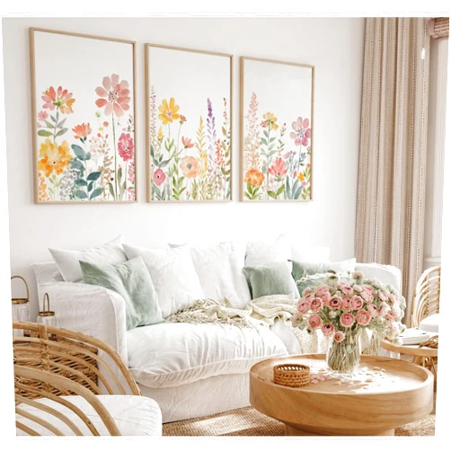 Youillne Watercolor Wildflower Wall Art Decor Colorful Flower Pictures Canvas Floral Botanical Wall Art Vintage Prints Poster Floral Painting Artwork for Living Room Bedroom 12x16 Inch Unframed Set of 3