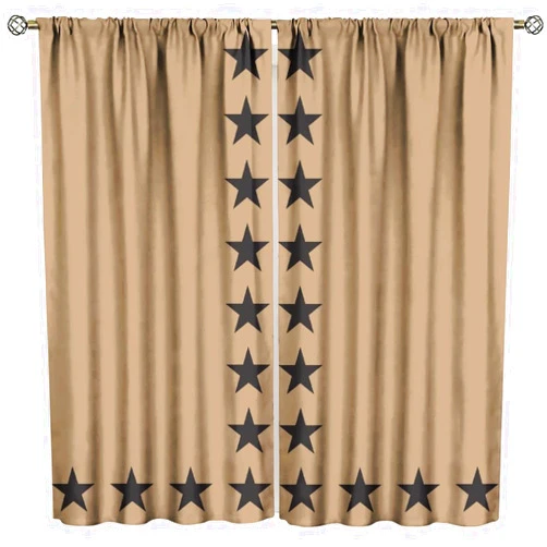 Fblifil Stars Geometric Natural Farmhouse Curtain，Vintage Old Village Simple Design Printed Rod Pocket Window Drapes for Bedroom Living Room 42