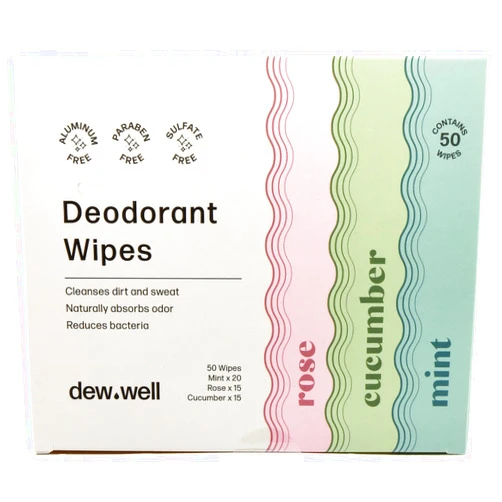 Dew Well Refresh Deodorant Wipes - A Fresh Start When You’re On the Go - Aluminum, Paraben, and Sulfate Free - Variety Pack (Mint, Rose, and Cucumber) - 50 Individually Wrapped Wipes