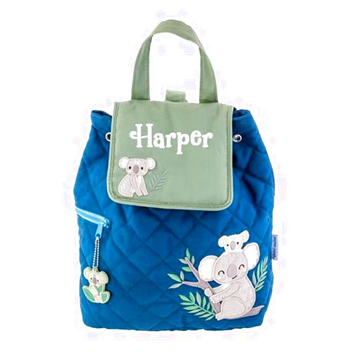 Stephen Joseph Kids Backpack - Personalized Book Bag - Koala Animal Print Quilted Bookbag - Back to School Travel Tote Bag with Custom Name