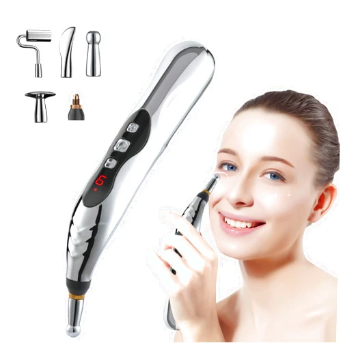 VIVEKATT Acupuncture Pen, 5-in-1 Electronic Acupuncture Pen Pain Relief Therapy Rechargeable Powerful Meridian Energy Massage Pen Relief Pain Tools, White