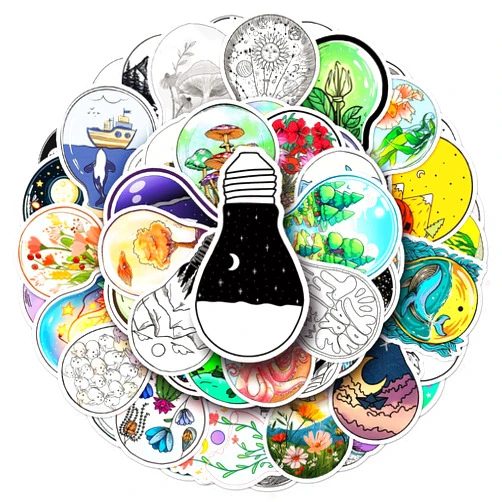 Xpreabv 50PCS Inspirational stickers Bright idea flowers growing within a light bulb Waterproof decals for a laptop, hydro flask, journal, water bottle etc children and adolescents party supplies(Colourful-1)