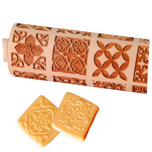 OLETNY Embossed Rolling Pin, OLETNY Large Wood Textured Roller for Baking, Cookies, Decorative Pattern Rolling Pins, Christmas Gifts for Mother, Grandmother, and Friends