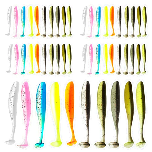 Bremorou 50 Pcs Soft Plastic Baits Paddle Tail Swim Baits Fishing Lures Glide Bait Paddle Tail Swimbaits Lures Bass Fishing Bait Pre-Rigged Jig Head Soft Fishing Lures Kit Trout for Saltwater Freshwater