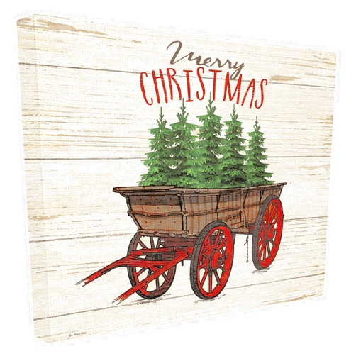 Stupell Industries Merry Christmas Tree Wagon Oversized Stretched Canvas Wall Art, Proudly Made in USA