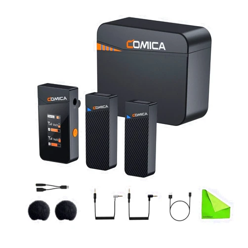 Comica Vimo C3 Lavalier Wireless Microphone System with Charging Case,Dual Transmitter & 1 Receiver Lapel Mic for Interviewing,Live Streaming and Vlogging
