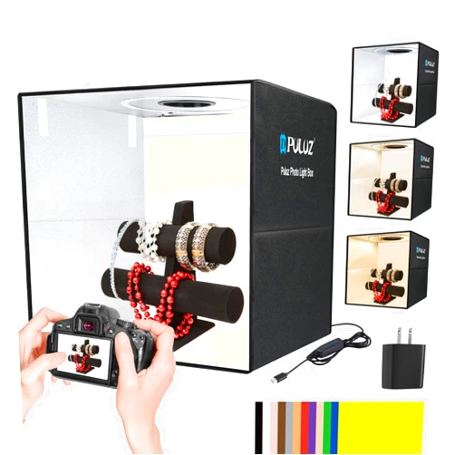 PULUZ Light Box Photography, 20x20 inch Portable Photo Studio Light Box, Professional Dimmable Quick Charge USB-C Photo Booth with 160 LED Lights & 12 Color Backdrops Photo Box for Product Photography