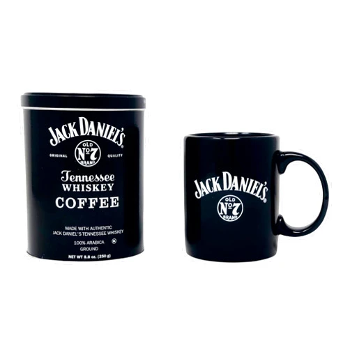 Lara's Gourmet Passions Jack Daniel's Coffee bundled with Jack Daniel's Mug and a measuring scoop - 100% Arabica - Medium Roasted Ground Coffee- Kosher - Official Licensed - 8 fl oz Mug, Black