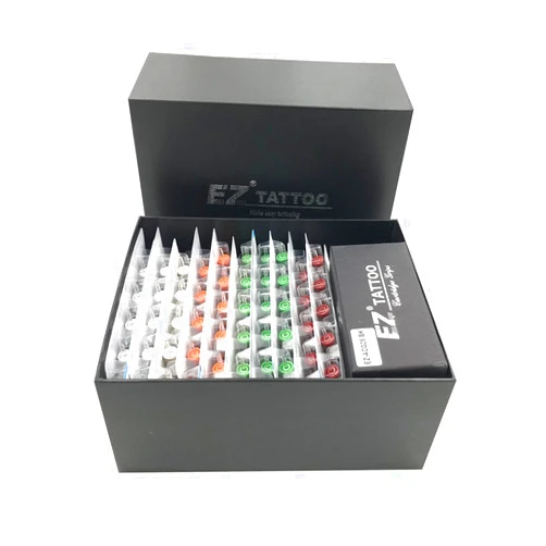 EZTAT2 EZ 100 Pcs Revolution Tattoo Cartridge Needles Assorted 3RL 5RL 7RL 5RS 7RS 7M1 9M1 11M1 9CM 15CM with 2 Aluminum Grips Mixed Tattoo Needles for Rotary Pen Machine Supply