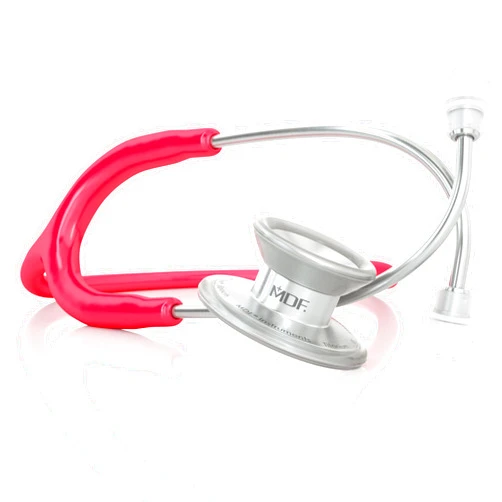 MDF Instruments MD One Epoch Lightweight Titanium Stethoscope, Adult, Raspberry Tube, Silver Chestpiece-Headset, MDF777T23