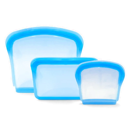 KVK Platinum Silicone Food Storage Bags - Flat Reusable Pocket Snack Sandwich Bag - Meal Prep Container Freezer Oven Dishwasher Safe - Double Lock Seal Leakproof - Blue