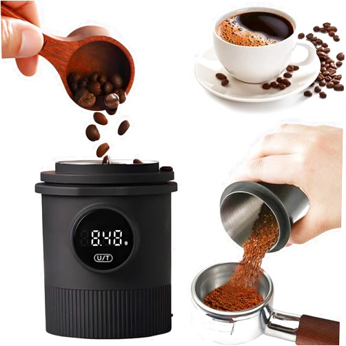 Ubyyddo Coffee Dosing Cup with Scale - Rechargeable Espresso Scale 0.1g Precision, 304 Stainless Steel Coffee Scale Coffee Grinder Powder Cup Compatible with 58mm Portafilter