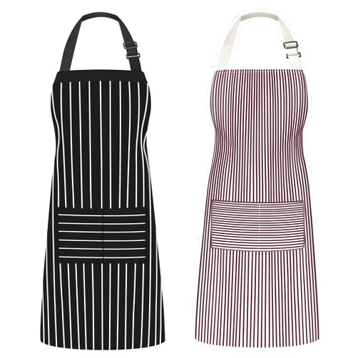 Syntus Aprons for Women with Pockets, 2 Pack Kitchen Apron for Cooking Adjustable Bib Chef Aprons for Men Women, L-Black/Brown Stripes