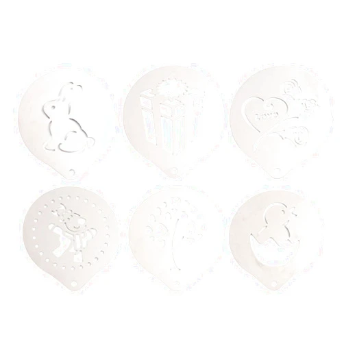 Hemoton 6pcs Stainless Steel Coffee Stencils Latte Art Stencils Cappuccino Stencils Templates for Coffee Cookie Cake Cupcake Decorating Set 7