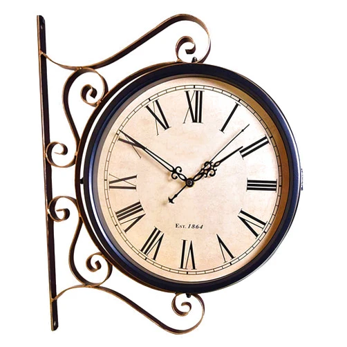 MLSJM Double Sided Wall Clock,360° Outdoor Garden Wall Clock, Wrought Iron Retro Double Sided Station Clock Garden Clock for Garden Home Décor