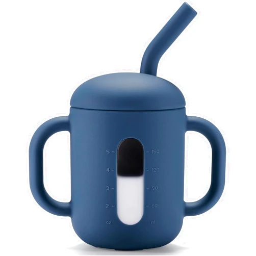 CLYMENE Silicone Training Cup with Straw & Handles | Baby Sippy Cup | Water Drinking Cup for Infants and Toddlers 6 Months+, 6 oz, Tradewinds