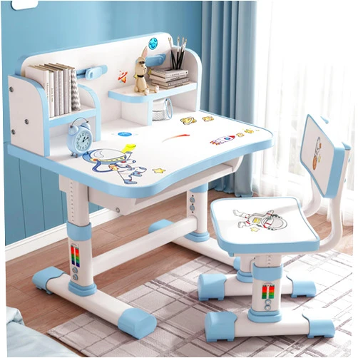 Tulkdexi Kids Functional Desk,Scientific Separation, Children School Study Table Chair Set with Cartoon Pattern, Ergonomic Desk Chair with Large Writing Board Blue, 3888046