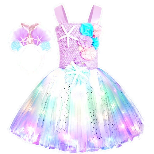 Koatobbor Girls Mermaid Costume Mermaid Tutu Dress Color Led Light Up for Halloween Birthday Party 3-8Years