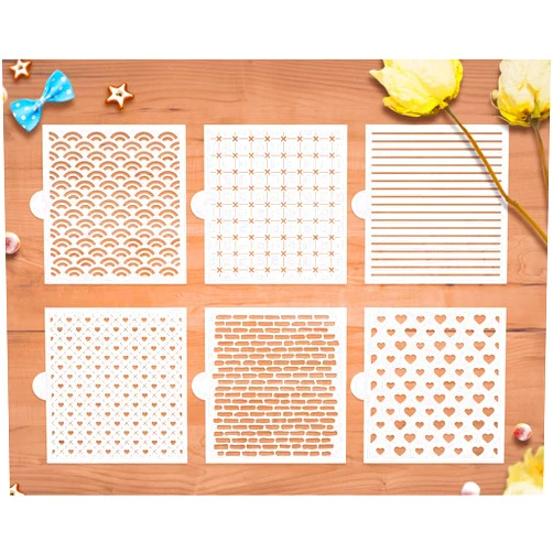 G GSS Designs GSS Designs Cookie Stencil 6 Pack, Food Safe Templates for Decorating & Baking, Bricks, Waves, Hearts, Ruler (SL-058)