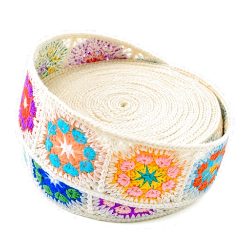 PAXMATE Cotton Webbing, 2 Inch Webbing Crochet Flower Webbing Strap for Bags, Arts and Crafts