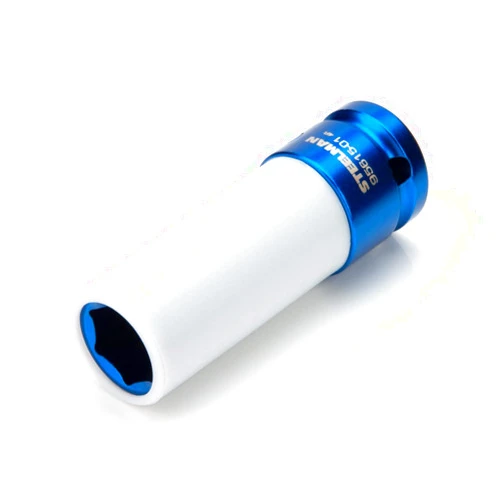 Steelman 17mm Sleeved Socket, Wheel and Lug Nut Protector Polyethylene Sleeve and Insert, Non-Marring, Long, 6-Point, ½-inch Drive