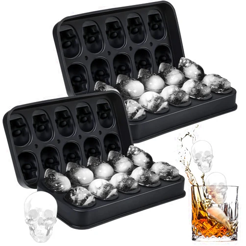 Hoolerry Silicone Skull Ice Cube Maker Mold Flexible Skull Ice Cube Tray for Whiskey Baking Chocolate Candy Resin(Black,2 Pack)