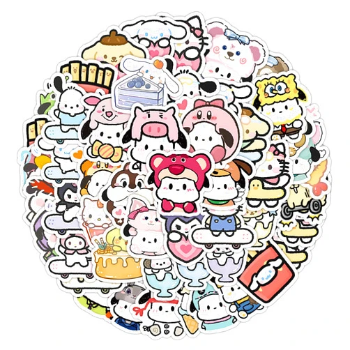 Pauluios 100PCS Cute Cartoon Mini Stickers Pack, Kawaii Small Decals Waterproof Vinyl Stickers for Kids Adult, Water Bottle Laptop Phone Case Luggage Lunch Box and Other Decoration,0.7-2.4Inch (100PCS-Saro)