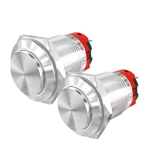 APIELE 19mm Latching Push Button Switch Round Waterproof Stainless Steel Metal High Flush 250V 5A 1NO 1NC SPDT 2PCS (High Round Latching)