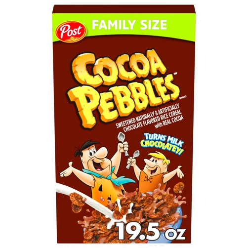 Cocoa PEBBLES Cereal, Chocolatey Kids Crunch, Gluten Free Sweetened Rice Crunch, 19.5 oz Family Size Cereal Box
