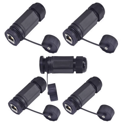 ANMBEST 5PCS Panel Mounting Shielded RJ45 CAT6A Waterproof Connector M25 IP68 Cat5/5e/6 8P8C Ethernet LAN Cable Coupler Double Head Adapter with Waterproof/Dust Cap