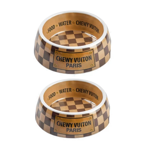 Haute Diggity Dog Checker Chewy Vuiton Dog Bowl, Dog Food & Water Bowls for Small, Medium & Large Dog Breeds, Food Grade BPA Free, Non-Skid Bottom & Dishwasher Safe, Size Small, Case of 2