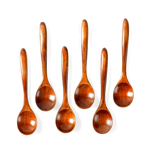 Hefild 6 PCS Wooden Spoons for Honey, 6.7 inch Small Wooden Spoons - Perfect for Tea, Coffee & Soup, Little Wooden Serving Table Spoons Set, Bulk Bamboo Teaspoon for Eating with Unique Design