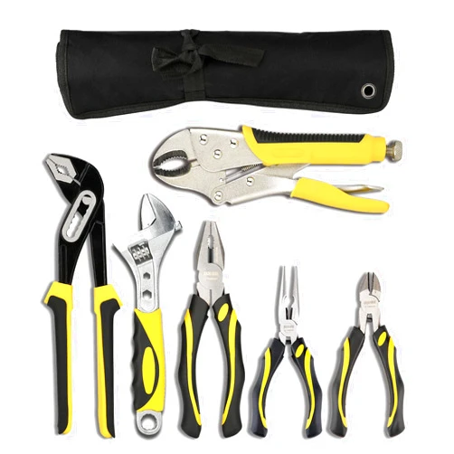 DOWELL Pliers Set 6-Pieces 10-Inch Groove Joint Pliers 8-Inch Adjustable Wrench Combination Pliers Locking Pliers 6-inch Long Nose Diagonal Cutting Pliers Maintenance Tool Kit with Tool Pouch