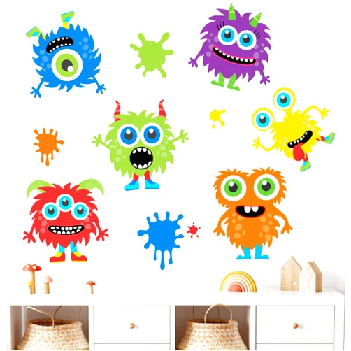 Mfault Cute Monster Wall Decals Stickers, Colorful Big Eye Cartoon Monster Paint Splatter Nursery Decorations Kids Bedroom Art, Toddlers Boy Girl Room Playroom Daycare Decor