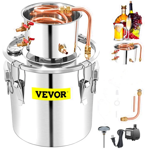 VEVOR Alcohol Still 13.2Gal/50L Alcohol Distiller Stainless Steel Distillery Kit for Alcohol With Copper Tube & Pump Home Brewing Kit Build-in Thermometer for DIY Whisky Wine Brandy