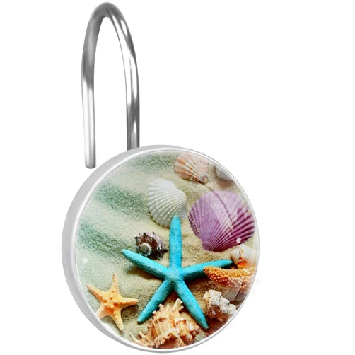 C.IOPMNU 12pcs Seashell Shower Curtain Hooks, Ocean Theme Decorative Shower Curtain Hanger Rings Roller, Stainless Steel Rust Resistant Round Shower Rings Hangers for Bathroom Curtains Rods
