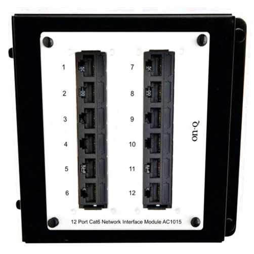 On-Q Legrand - OnQ Network Interface Module for Wireless Modem, Home Network Board with 12 Port Switch Design, Cat6 Network Interface Module Labeled 1 Through 12, Black and White, AC1015