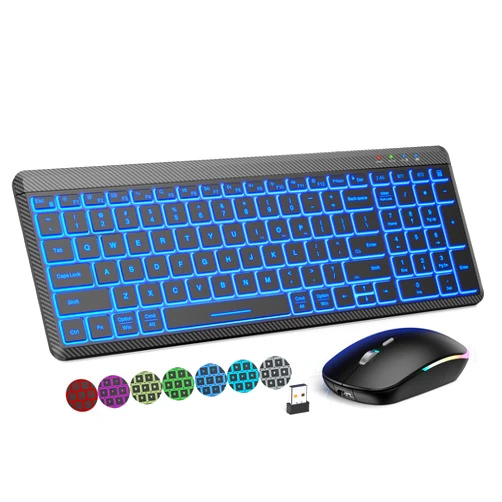 SABLUTE Wireless Keyboard and Mouse Backlits, Slim Portable Rechargeable Multi-Device Bluetooth Cordless Keyboard, Switch up to 3 Devices, RGB Silent Mouse, for Mac, Windows, iOS, Android, Laptop