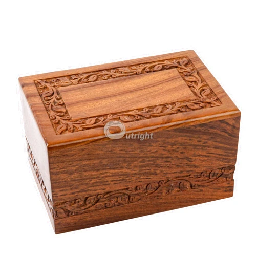 OUTRIGHT Rosewood Cremation Urn for Human Ashes - Handmade Border Engraved Wooden Burial Urns Hand-Crafted - Funeral Cremation Urn for Ashes (Natural, L (9x6x5) 185 Cu/in)